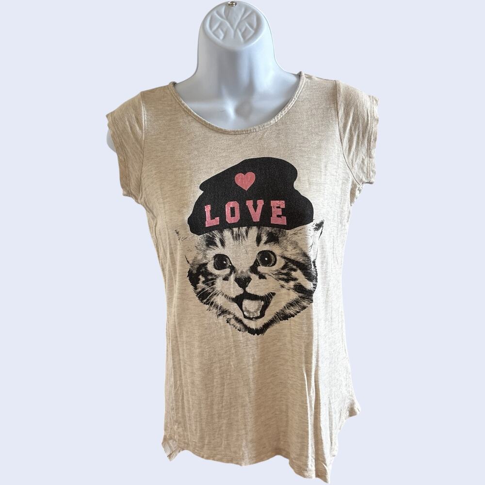 NEED BACK PHOTO! GB Girls XL Cute Cat Graphic Tee Oatmeal Cotton